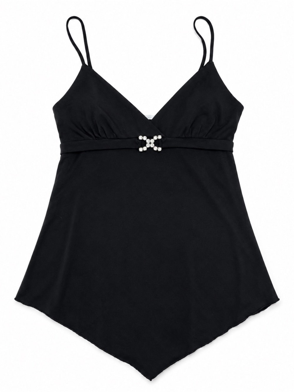 Black Satin-Look Camisole with Crystal Accent